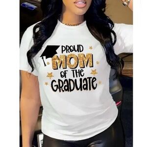 Mom Graduate Letter Print Short Sleeve Crew Neck T-Shirt Size XL
